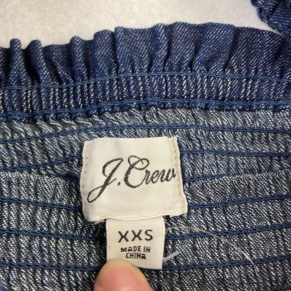 J.Crew Chambray Denim Smocked Puff-Sleeve Dress Women's XXS Blue Midi Casual NWT - Picture 5 of 13